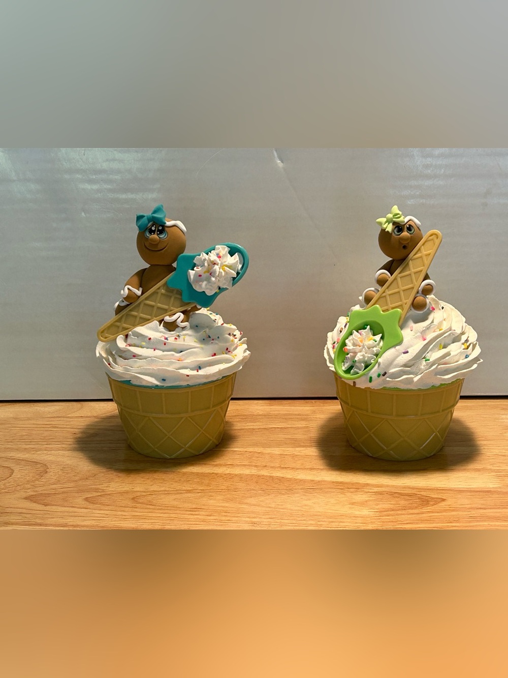Handmade Fake Gingerbread Ice Cream Dessert Bowl Set of 2